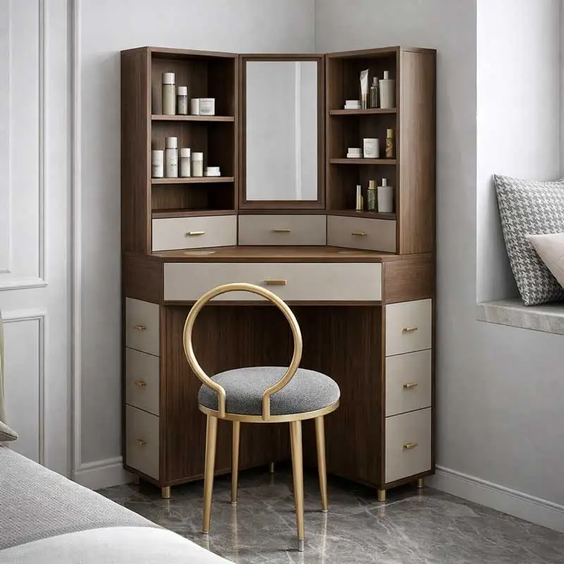 Wooden dressing table design in Bangladesh with modern mirror, storage drawer and elegant wooden finish